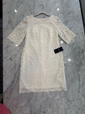 Ralph Lauren White Lace Midi Sheath Dress